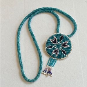Vintage Beaded Navajo Flower Medallion Necklace